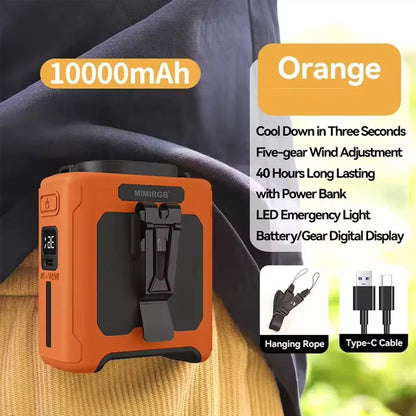 10000Mah Waist Fan with Power Bank 5 Speeds Portable Fan Hands Free Rechargeable Fan Battery Level Display USB Charging Fan