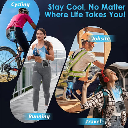 10000Mah Waist Fan with Power Bank 5 Speeds Portable Fan Hands Free Rechargeable Fan Battery Level Display USB Charging Fan