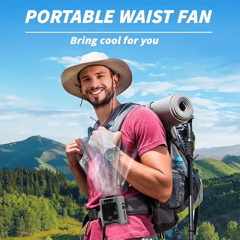 10000Mah Waist Fan with Power Bank 5 Speeds Portable Fan Hands Free Rechargeable Fan Battery Level Display USB Charging Fan